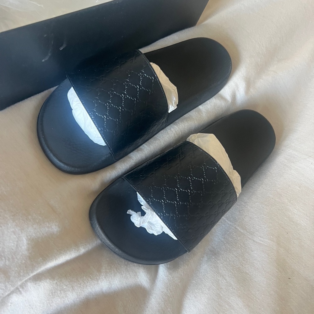 Gucci Black Leather Slides – EU 38 / US 7.5–8 – New in Box